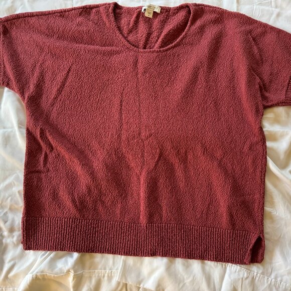 Coldwater Creek 100% Slub Cotton Rose Short Sleeve Sweater, size XL - Picture 1 of 9